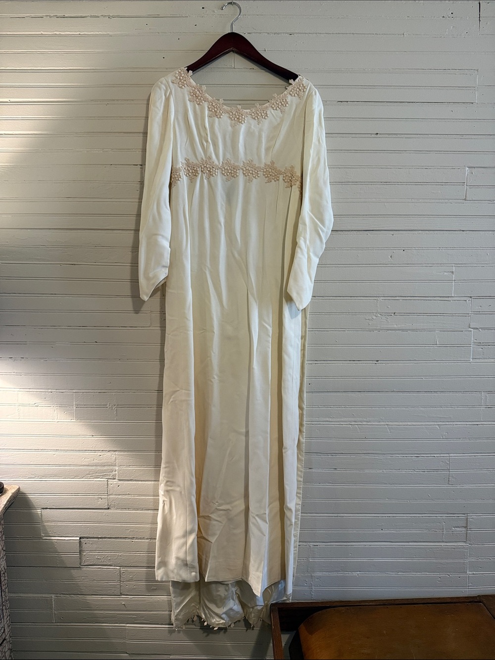1970s VINTAGE regency revival wedding gown with detachable cape.